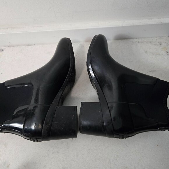 Hunter Women's Size 7 Rain Boots Heeled Ankle Booties Black Gloss Rubber - Picture 14 of 14